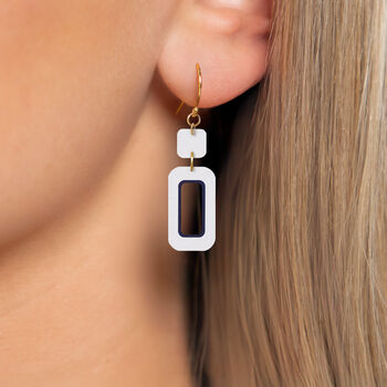 Pearlescent White And Navy Rectangle Earrings, 2 of 8