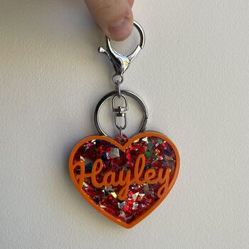 Personalised Heart Acrylic Glitter Key Chain Bag Charm, 4 of 7