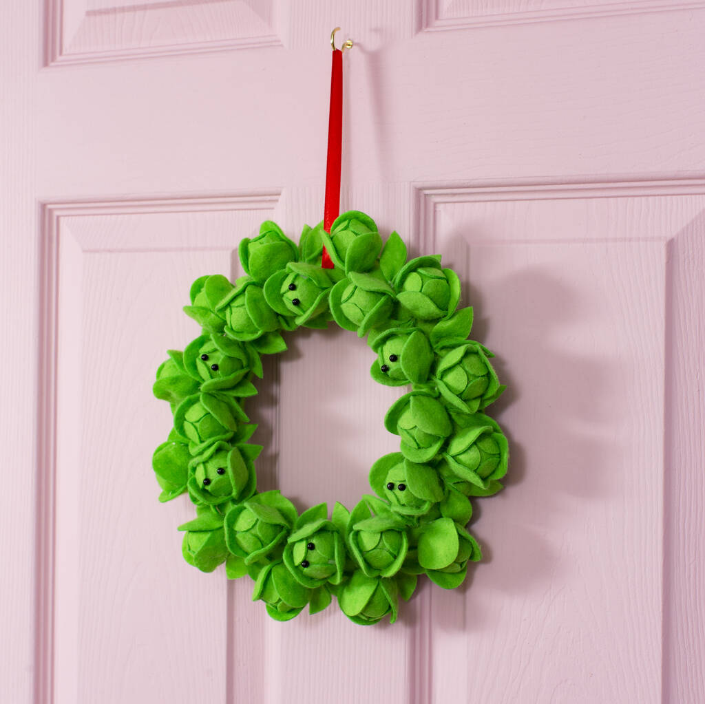 Brussels Sprout Felt Christmas Wreath, 1 of 6