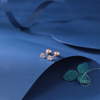 Extra Tiny Three Cz Screw Back Earrings In Sterling Silver, 4 of 11