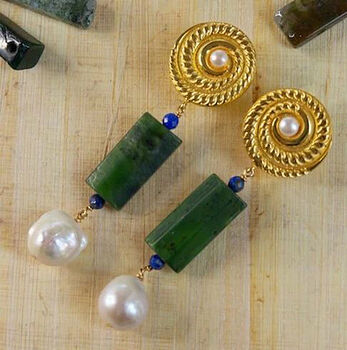 Jade And Baroque Pearl Long Drop Earrings, 5 of 5