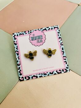 Bumble Bee Glitter Stud Earrings, 4 of 5