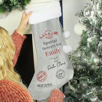 Personalised Special Delivery Silver Grey Stocking, 3 of 3