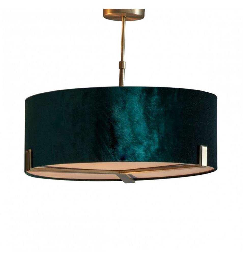 Brass Pendant Light With Green Velvet Lampshade By Primrose & Plum