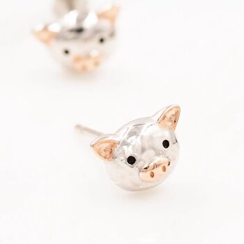 Sterling Silver Cute Little Pig Stud Earrings, 4 of 10