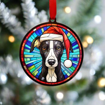 Whippet Black And White In Santa Hat Suncatcher Decoration, 4 of 6