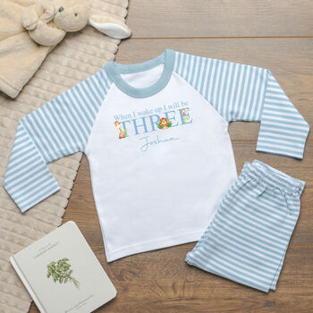 Personalised Boys Wake Up Birthday Safari Rainbow Pyjamas, 2 of 2