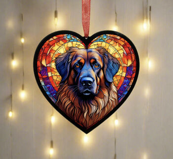 Leonberger Stained Glass Effect Heart Suncatcher, 2 of 5