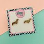 Gold Sausage Dog Stud Glitter Earrings, thumbnail 2 of 2