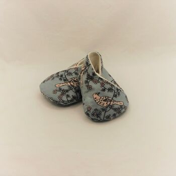 Eco Baby Shoes In Pale Blue With Flower And Bird Print, 4 of 11