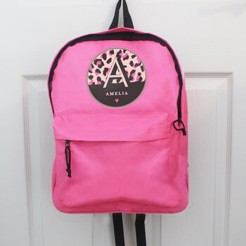 Kids Pink Leopard Print Backpack Personalised, 2 of 5