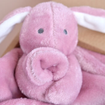 Personalised Dusty Pink Bunny Comforter And Booties Gift, 7 of 9