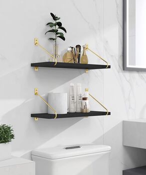 Set Of Two Black Wall Mounted Shelves With Brackets, 2 of 8