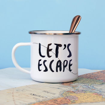 Let's Escape Paper Plane Enamel Mug, 3 of 4