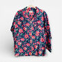 Navy And Pink Block Print Floral 100% Cotton Ladies Pyjamas, thumbnail 1 of 4