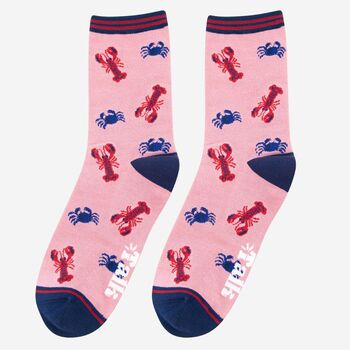 Women's Bamboo Socks Pink Lobster And Crab, 2 of 5