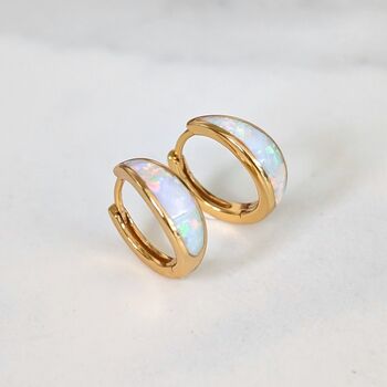 Opal Crescent Hoop Earrings, 2 of 7