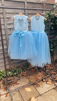 Girls Blue Ankle Length Tutu Flower Girl Dress, 3 of 7
