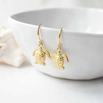 Gold Plated Turtle Earrings, 2 of 4