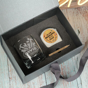 Number One Handyman Whiskey Glass And Tape Measure Gift Set, 4 of 6