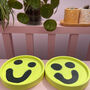 Smiley Face Coasters/ Trays Neon Yellow Set Of Two, thumbnail 2 of 11