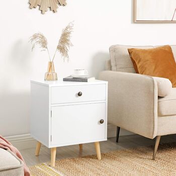 White Side End Table Nightstand With Drawer And Cabinet, 3 of 8