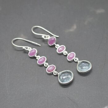 Ruby, Blue Topaz Dangle Earrings, 3 of 8