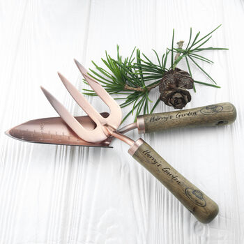 Personalised Luxe Copper Trowel And Fork Set, 9 of 10
