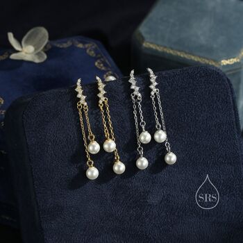 Cz Constellation Dangling Pearls Stud Earrings, 5 of 10
