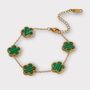 Old Plated Five Leaf Clover Charm Bracelet Gold Green, thumbnail 1 of 6