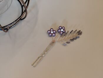 Wedding Purple Pearl Flower Hair Pin, 3 of 10