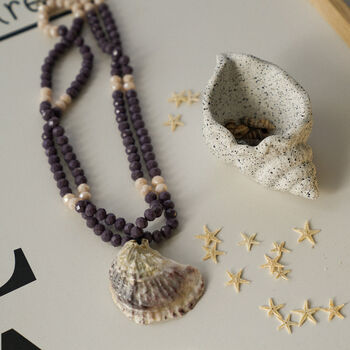 Purple Beaded Necklace With Natural Shell Pendant, 3 of 5