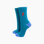 Embroidered Seahorse Combed Cotton Socks In Teal, thumbnail 1 of 4