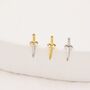 Tiny Dagger Sword Stud Earrings In Sterling Silver, thumbnail 2 of 11