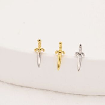 Tiny Dagger Sword Stud Earrings In Sterling Silver, 2 of 11