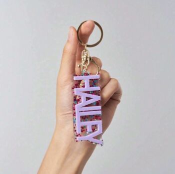 Personalised Acrylic Glitter Key Chains Key Rings Bag Charm, 7 of 9