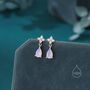 Sterling Silver Four Cz And Droplet Stud Earrings With Opal Pink C Zs, thumbnail 3 of 12