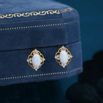 Vintage Style Opal Stud Earrings In Sterling Silver, 4 of 12