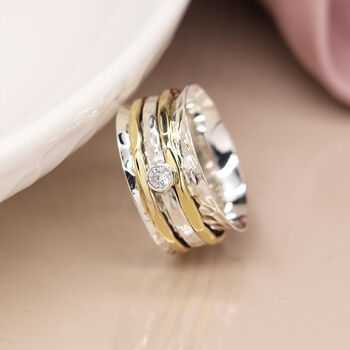 Personalised Sterling Silver And Brass Spinner Ring With Cubic Zirconia – 10mm, 5 of 10