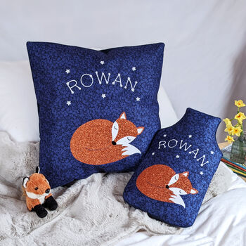 Liberty Print Fox Personalised Hot Water Bottle Cover, 4 of 5