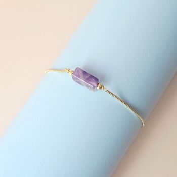 Natural Amethyst Box Chain Bracelet With Adjustable Slide Clasp, 4 of 6