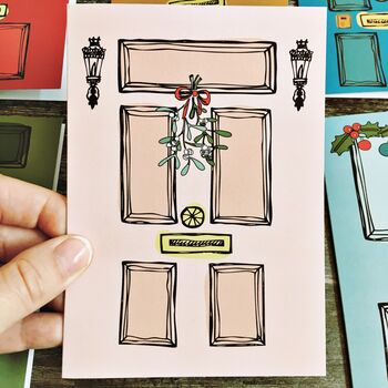 Six Christmas Doors Card Set Recycled, 6 of 9