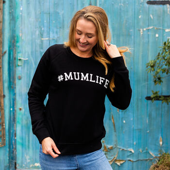 '#Mum Life' Sweatshirt In Black With Silver Glitter, 3 of 4