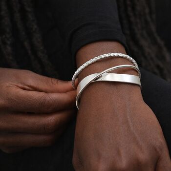 Adjustable Sterling Silver Plated Open Crossover Cuff Bangle, 2 of 6