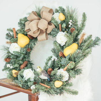 Partridge In A Pear Tree Faux Christmas Wreath, 8 of 8