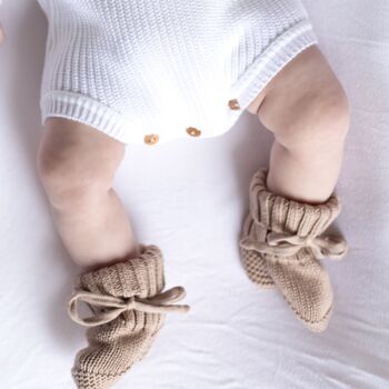 She's Here Embroidered New Baby Long Sleeve Knitted Romper, 8 of 12