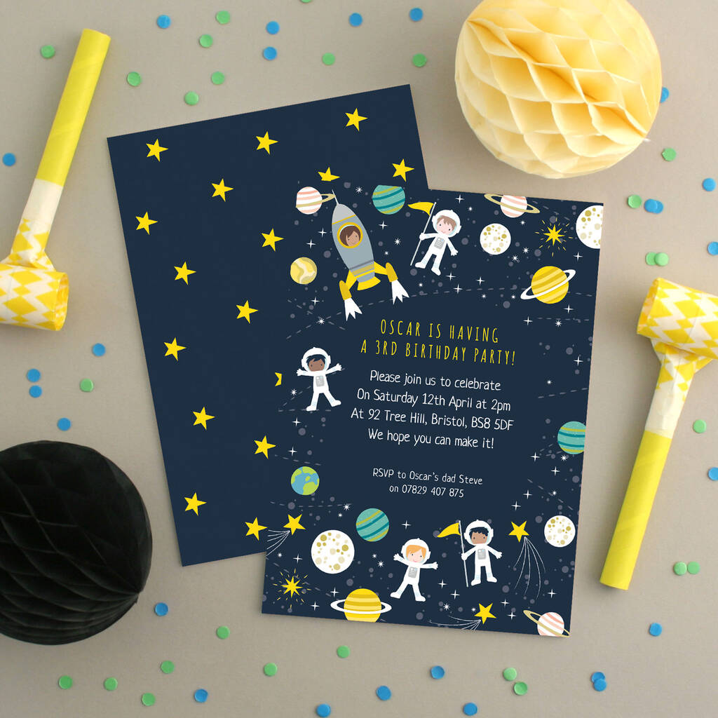 Personalised Space Pattern Birthday Invitations, 1 of 3