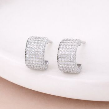 Chunky Sterling Silver Pave Open Hoop Earrings, 2 of 6