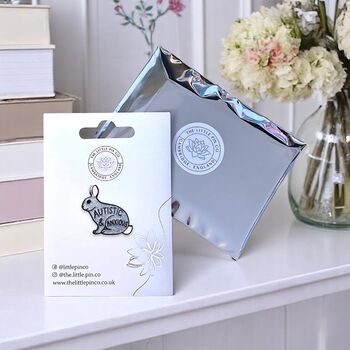 Autistic And Anxious Silver Glitter Bunny Enamel Lapel Pin, Asperger's Syndrome, Autism Gift For Children, 2 of 8