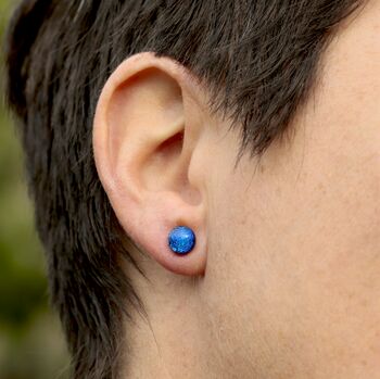 Sapphire Blue Small Round Glass Stud Earrings, 8 of 12